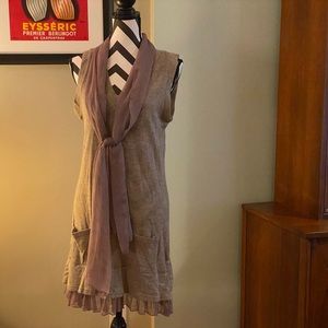 Soft and feminine blue bird, gray knit dress with scarf